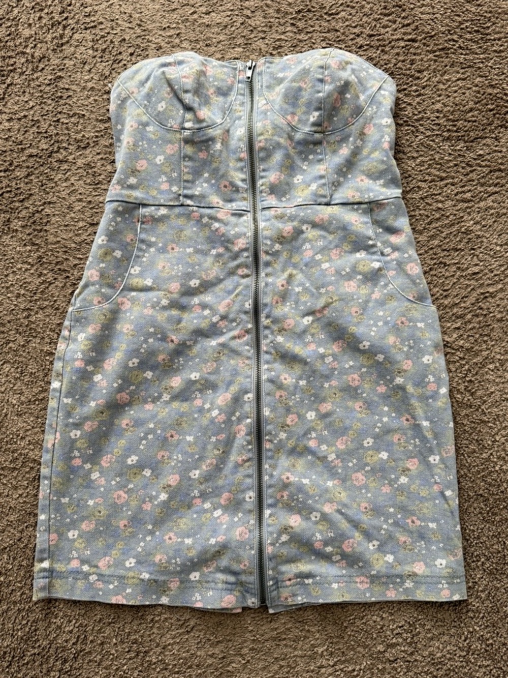 Denim Floral Print Bustier Dress